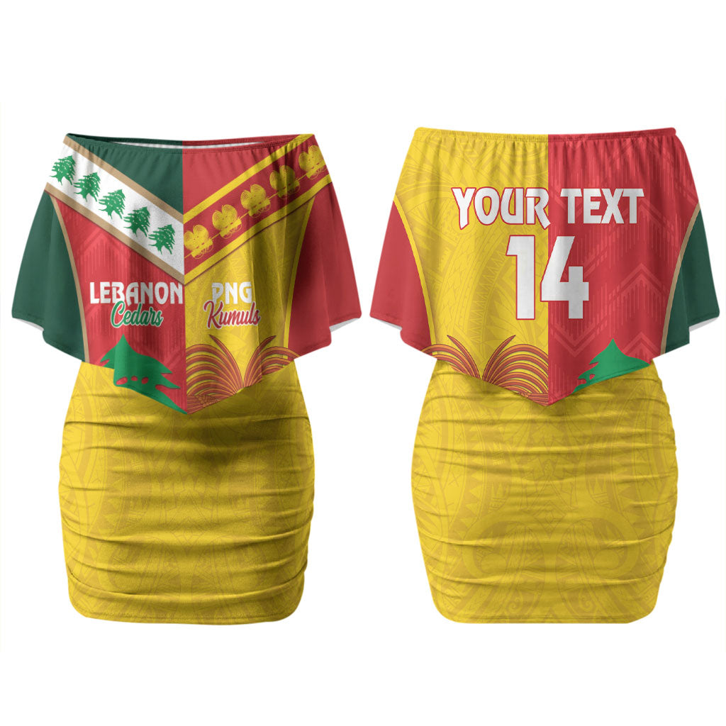 Custom Rugby Papua New Guinea and Lebanon Couples Matching Off Shoulder Short Dress and Hawaiian Shirt PNG Kumuls Cedars Together