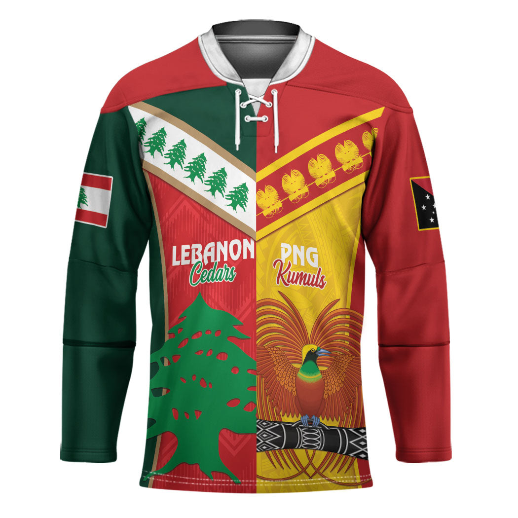 Custom Rugby Papua New Guinea and Lebanon Hockey Jersey PNG Kumuls Cedars Together LT14 Unisex Multicolor - Polynesian Pride