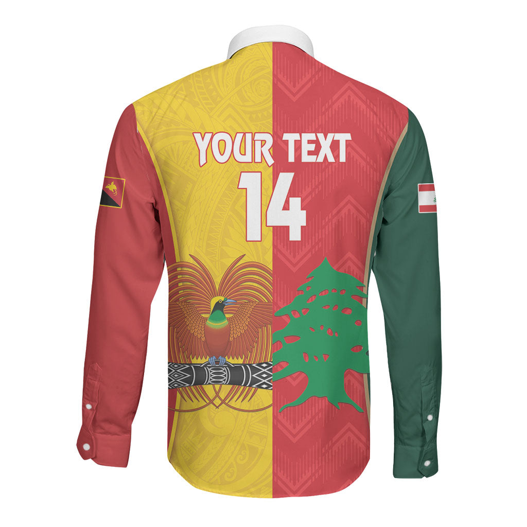 Custom Rugby Papua New Guinea and Lebanon Long Sleeve Button Shirt PNG Kumuls Cedars Together