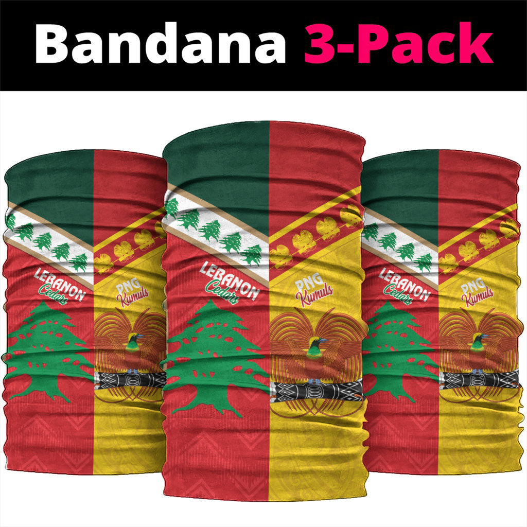 Rugby Papua New Guinea and Lebanon Neck Gaiter PNG Kumuls Cedars Together LT14 package One Size: 25*50cm Multicolor - Polynesian Pride