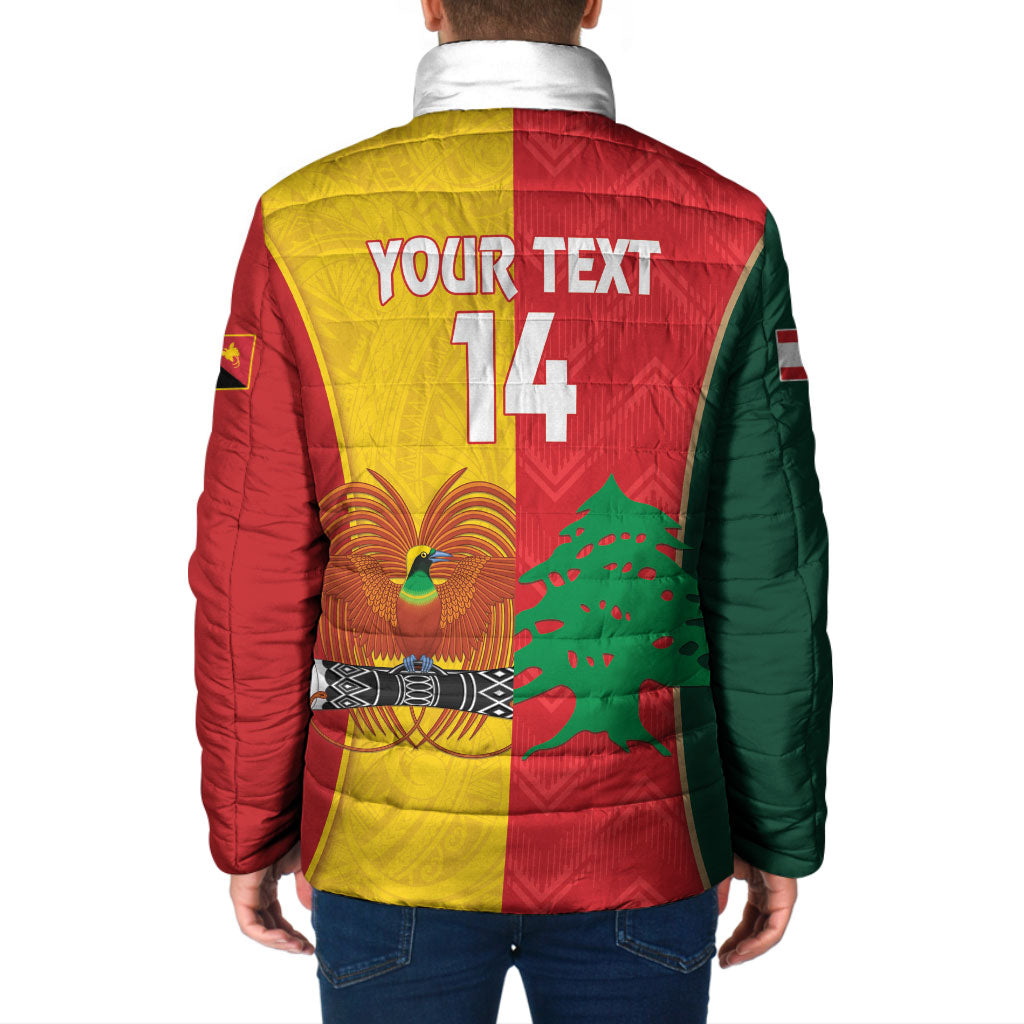 Custom Rugby Papua New Guinea and Lebanon Padded Jacket PNG Kumuls Cedars Together