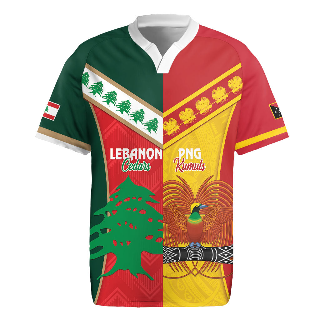 Custom Rugby Papua New Guinea and Lebanon Rugby Jersey PNG Kumuls Cedars Together LT14 Multicolor - Polynesian Pride