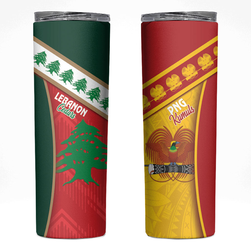 Rugby Papua New Guinea and Lebanon Skinny Tumbler PNG Kumuls Cedars Together LT14 Multicolor - Polynesian Pride