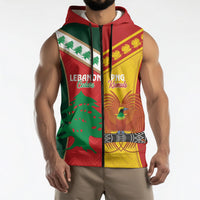Custom Rugby Papua New Guinea and Lebanon Sleeveless Zip Hoodie PNG Kumuls Cedars Together