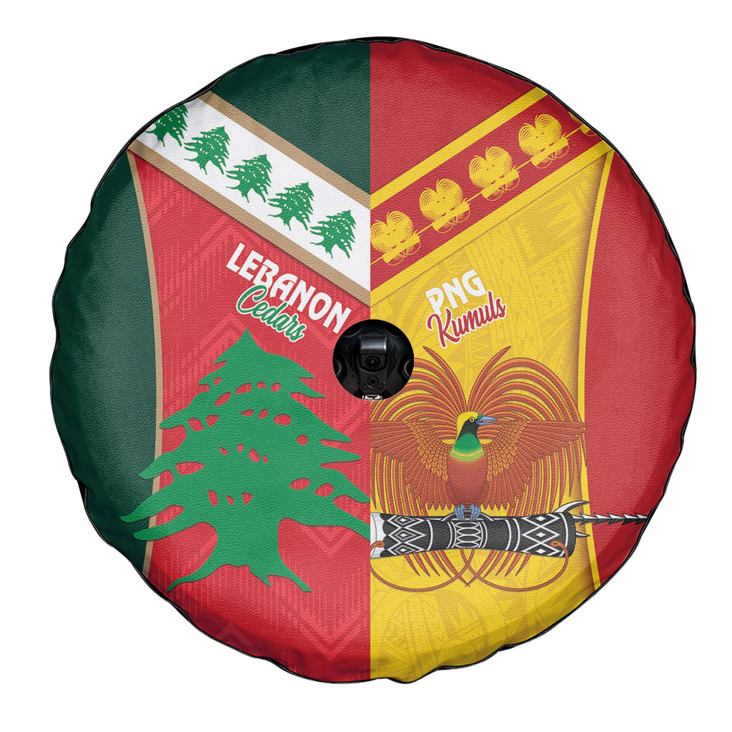 Rugby Papua New Guinea and Lebanon Spare Tire Cover PNG Kumuls Cedars Together
