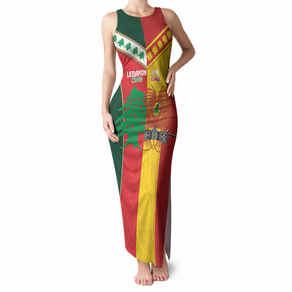 Custom Rugby Papua New Guinea and Lebanon Tank Maxi Dress PNG Kumuls Cedars Together LT14 Women Multicolor - Polynesian Pride