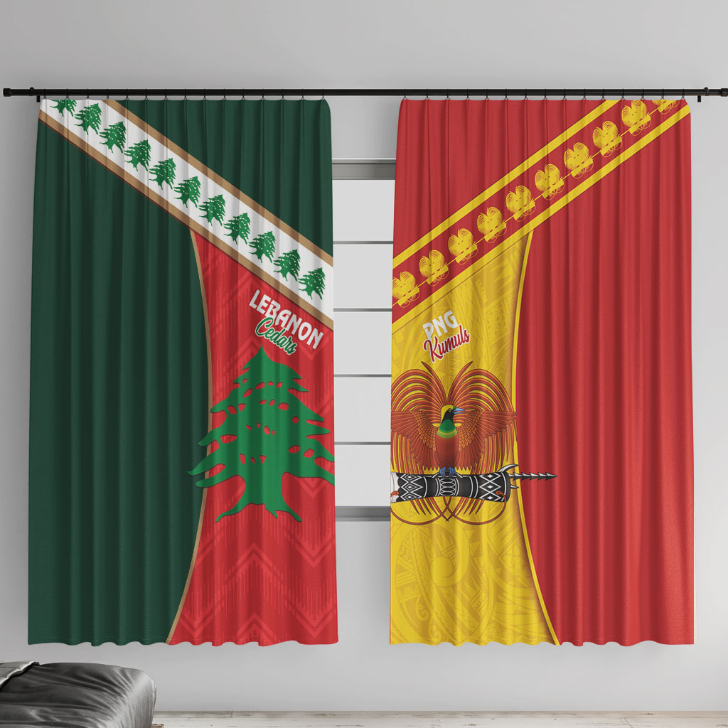 Rugby Papua New Guinea and Lebanon Window Curtain PNG Kumuls Cedars Together LT14 With Hooks Multicolor - Polynesian Pride