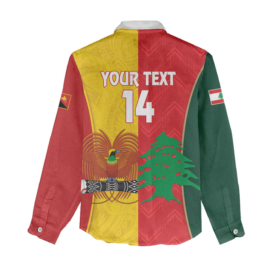 Custom Rugby Papua New Guinea and Lebanon Women Casual Shirt PNG Kumuls Cedars Together