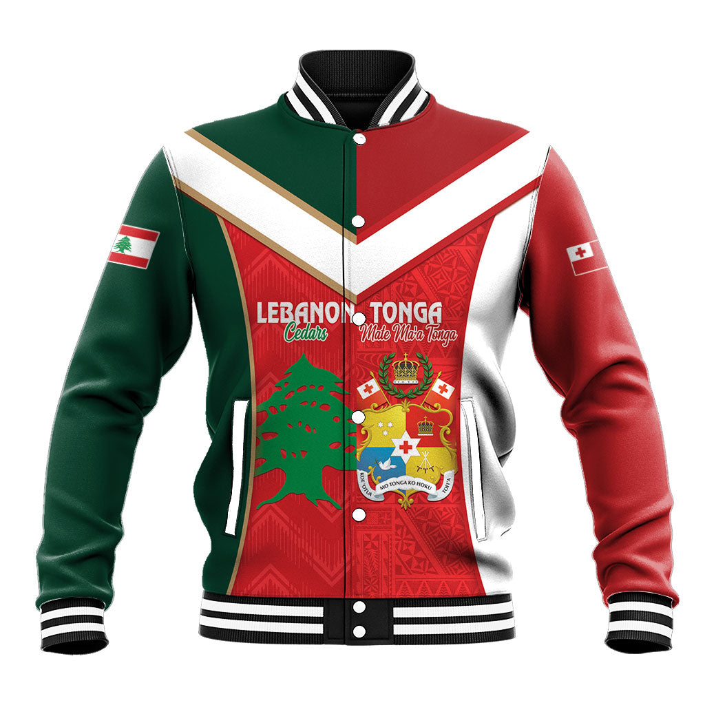 Custom Rugby Tonga and Lebanon Baseball Jacket Mate Maa Tonga Cedars Together LT14 Unisex Multicolor - Polynesian Pride