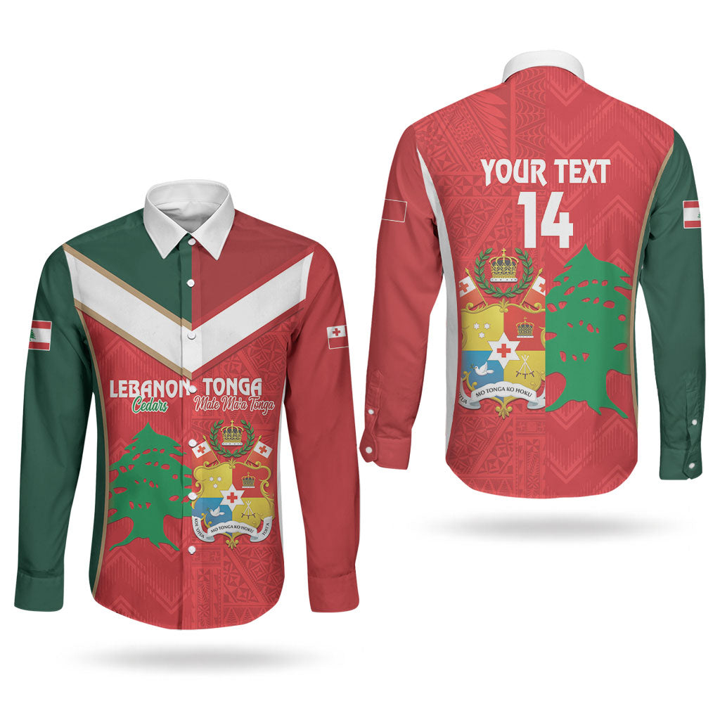 Custom Rugby Tonga and Lebanon Couples Matching Off Shoulder Short Dress and Long Sleeve Button Shirt Mate Maa Tonga Cedars Together