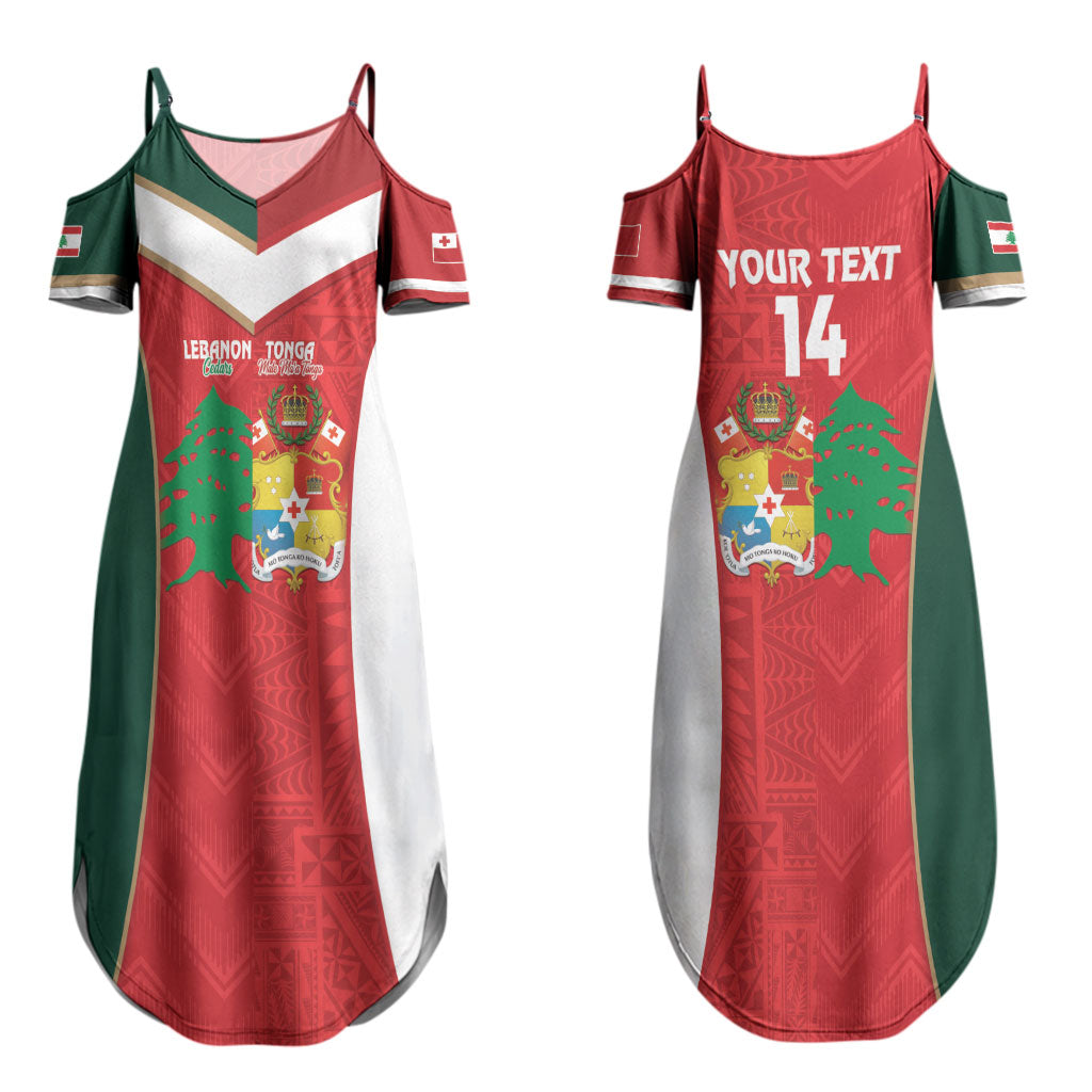 Custom Rugby Tonga and Lebanon Couples Matching Summer Maxi Dress and Long Sleeve Button Shirt Mate Maa Tonga Cedars Together