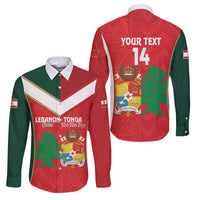 Custom Rugby Tonga and Lebanon Family Matching Short Sleeve Bodycon Dress and Hawaiian Shirt Mate Maa Tonga Cedars Together