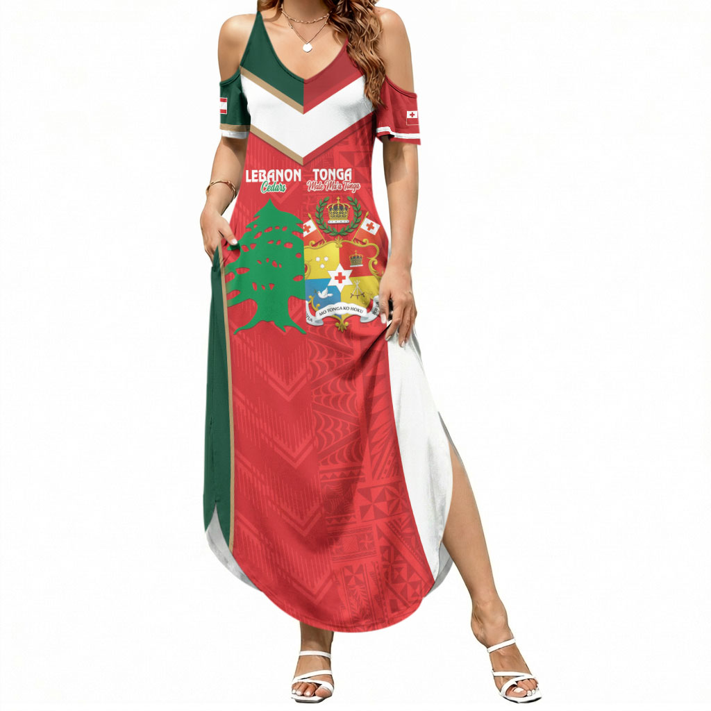 Custom Rugby Tonga and Lebanon Summer Maxi Dress Mate Maa Tonga Cedars Together LT14 Women Multicolor - Polynesian Pride