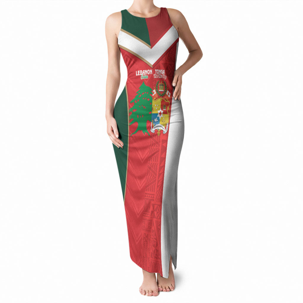 Custom Rugby Tonga and Lebanon Tank Maxi Dress Mate Maa Tonga Cedars Together LT14 Women Multicolor - Polynesian Pride