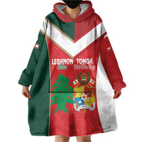 Custom Rugby Tonga and Lebanon Wearable Blanket Hoodie Mate Maa Tonga Cedars Together