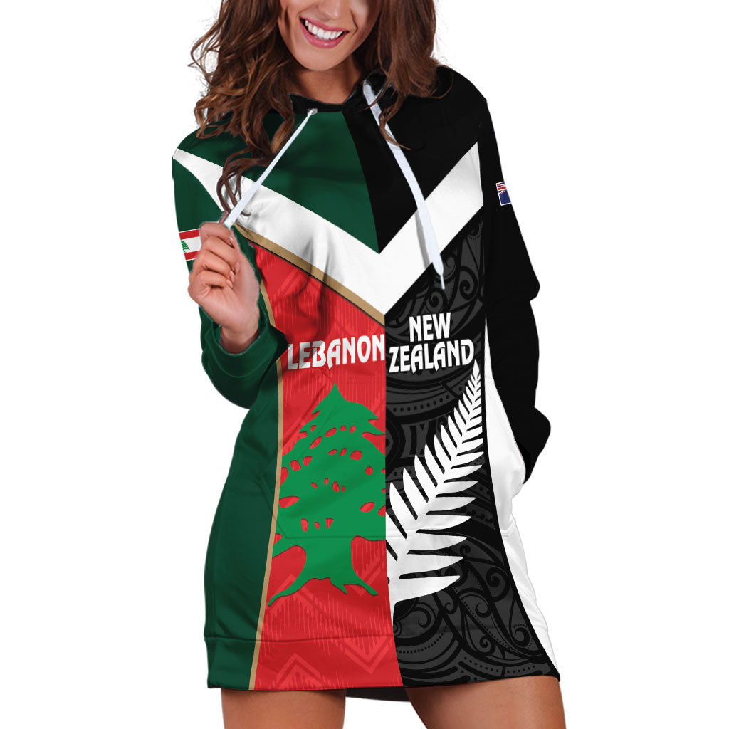 Custom Rugby New Zealand and Lebanon Hoodie Dress All Black Cedars Together LT14 Multicolor - Polynesian Pride