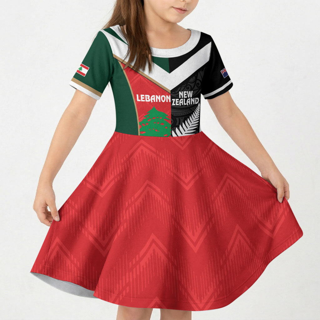 Custom Rugby New Zealand and Lebanon Kid Short Sleeve Dress All Black Cedars Together LT14 KID Multicolor - Polynesian Pride