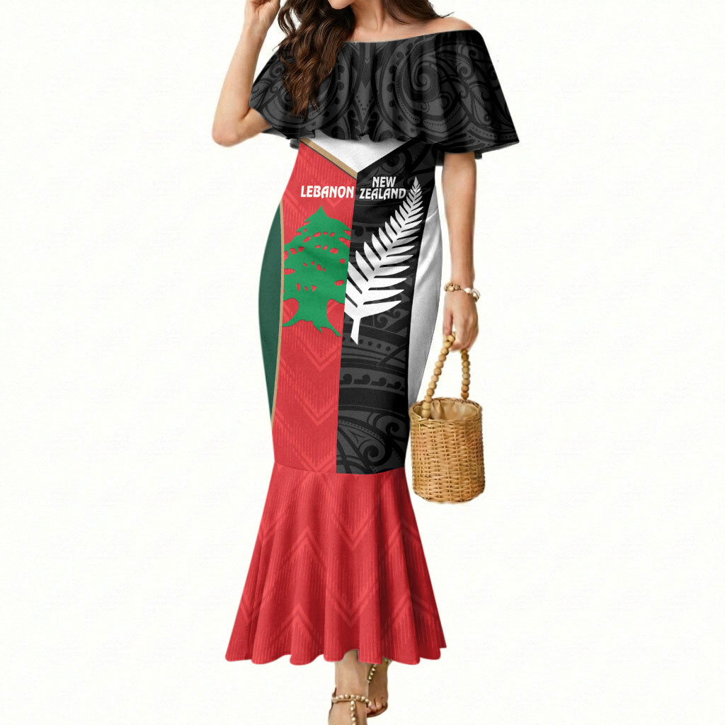 Custom Rugby New Zealand and Lebanon Mermaid Dress All Black Cedars Together