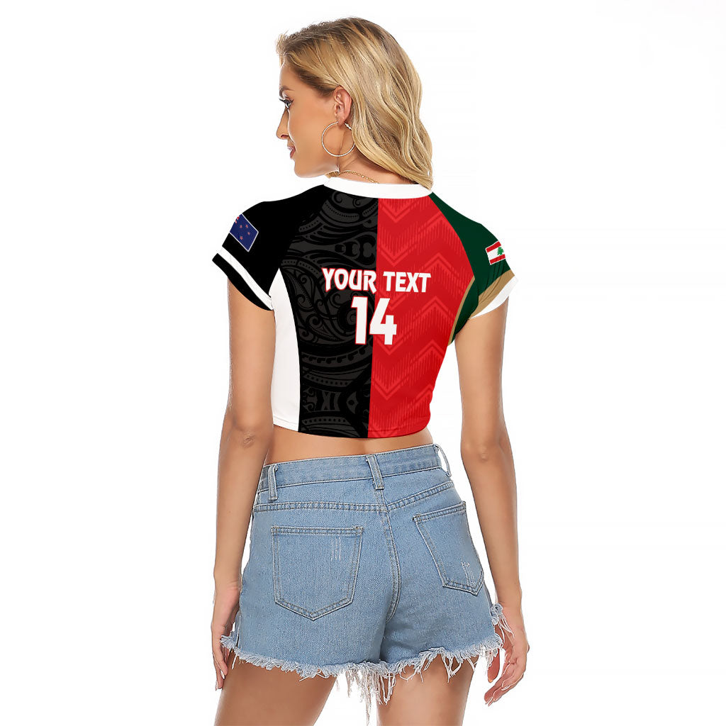 Custom Rugby New Zealand and Lebanon Raglan Cropped T Shirt All Black Cedars Together