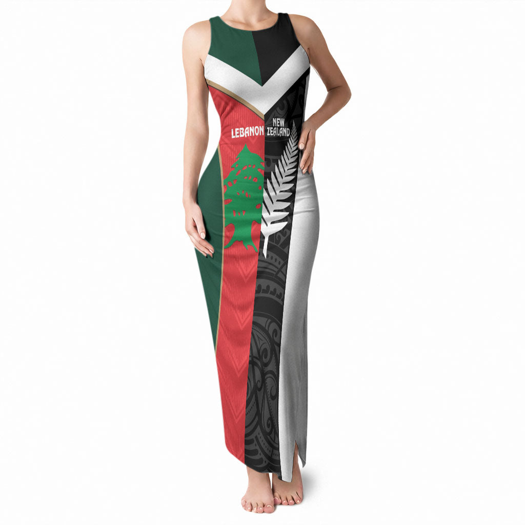 Custom Rugby New Zealand and Lebanon Tank Maxi Dress All Black Cedars Together LT14 Women Multicolor - Polynesian Pride