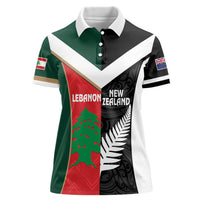 Custom Rugby New Zealand and Lebanon Women Polo Shirt All Black Cedars Together