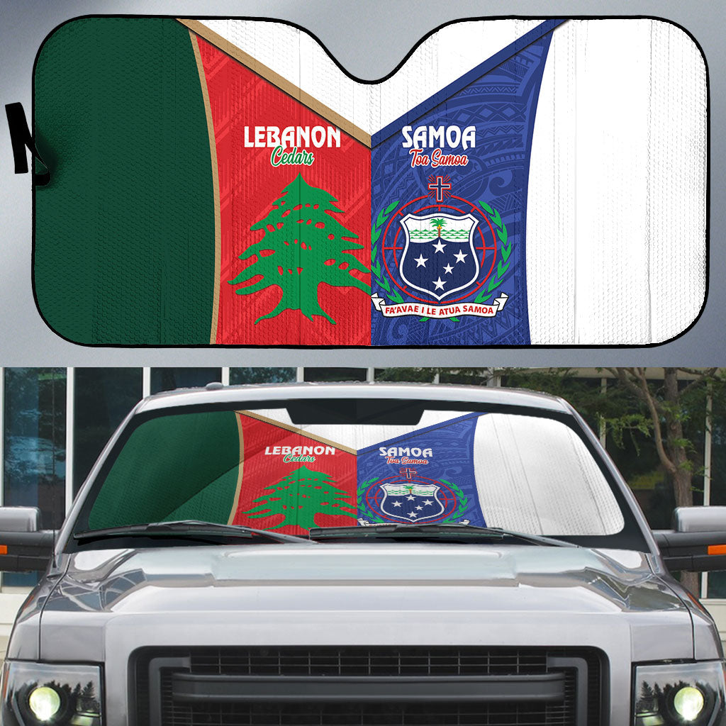 Rugby Samoa and Lebanon Auto Sun Shade Toa Samoa Cedars Together LT14 Multicolor - Polynesian Pride
