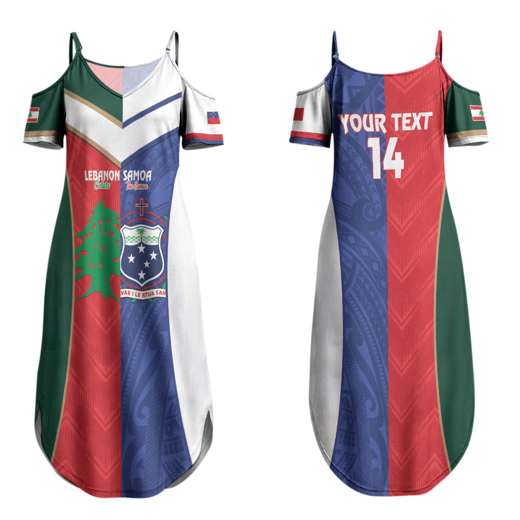 Custom Rugby Samoa and Lebanon Couples Matching Summer Maxi Dress and Long Sleeve Button Shirt Toa Samoa Cedars Together