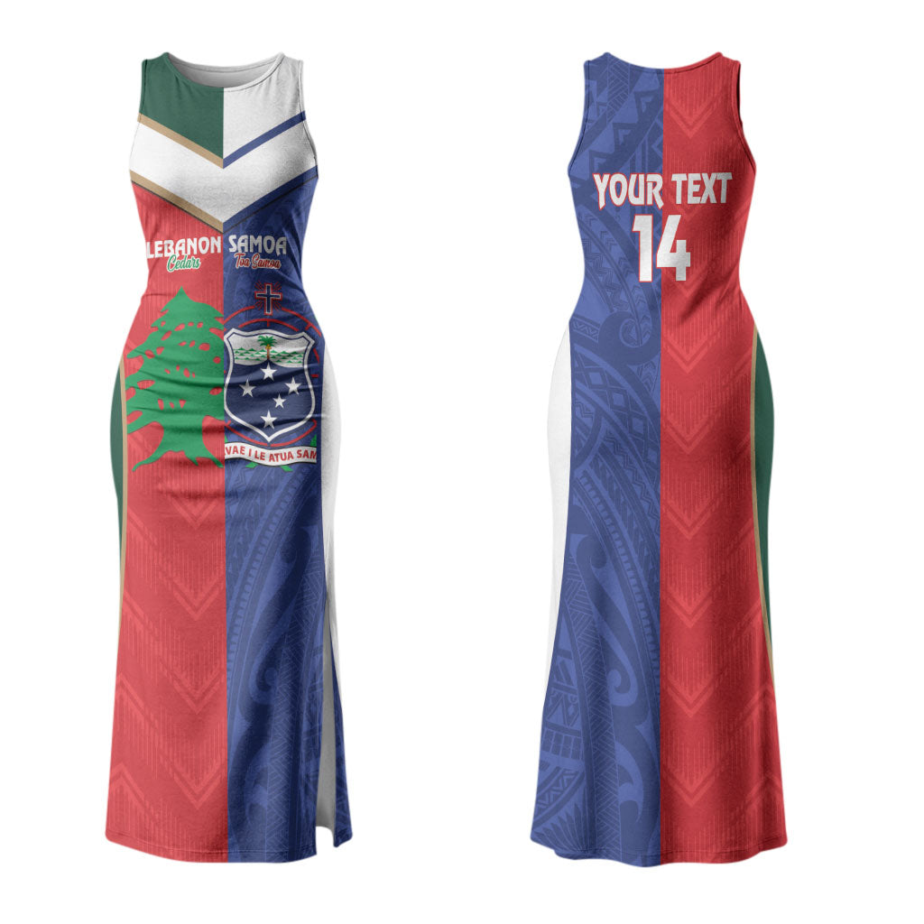 Custom Rugby Samoa and Lebanon Couples Matching Tank Maxi Dress and Hawaiian Shirt Toa Samoa Cedars Together