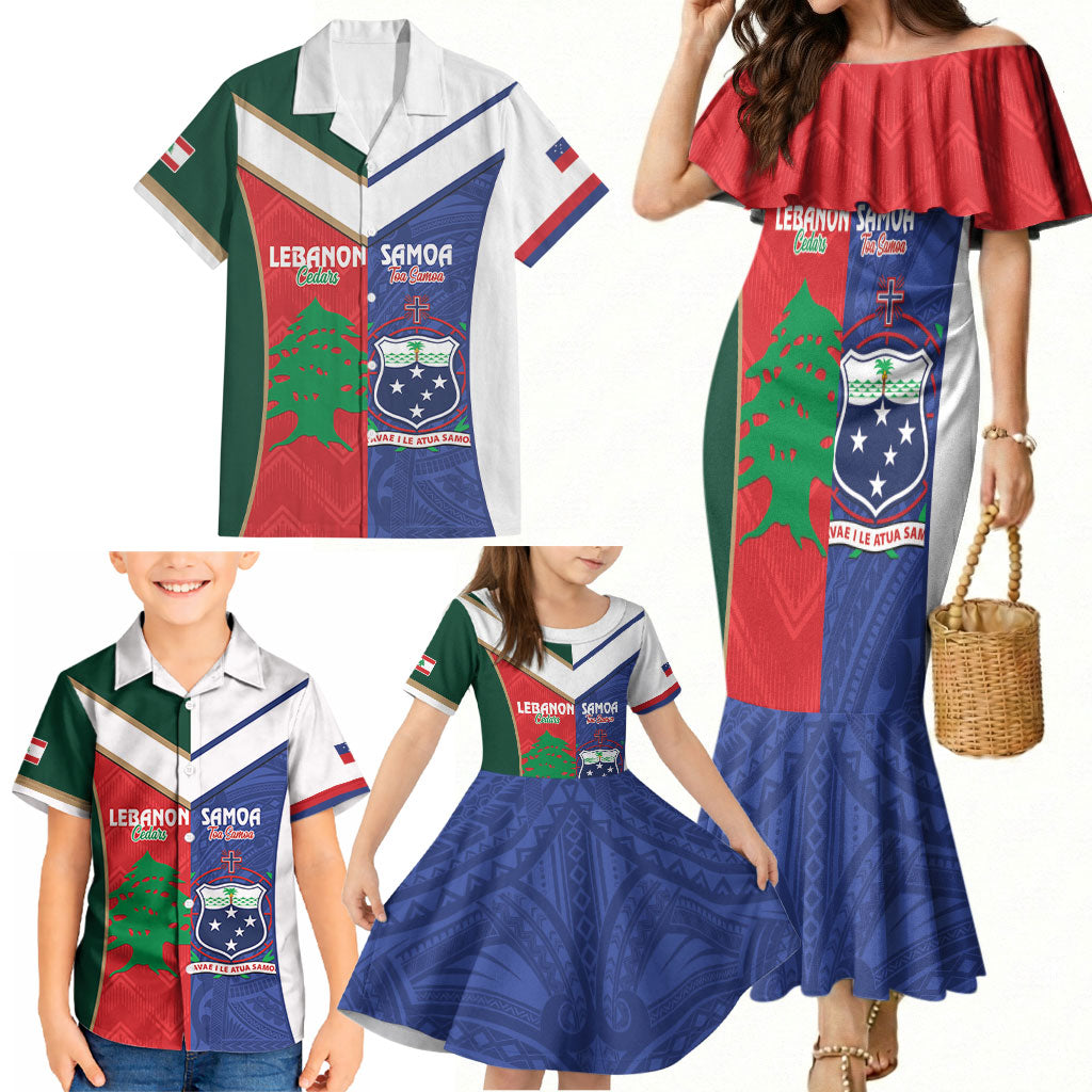 Custom Rugby Samoa and Lebanon Family Matching Mermaid Dress and Hawaiian Shirt Toa Samoa Cedars Together