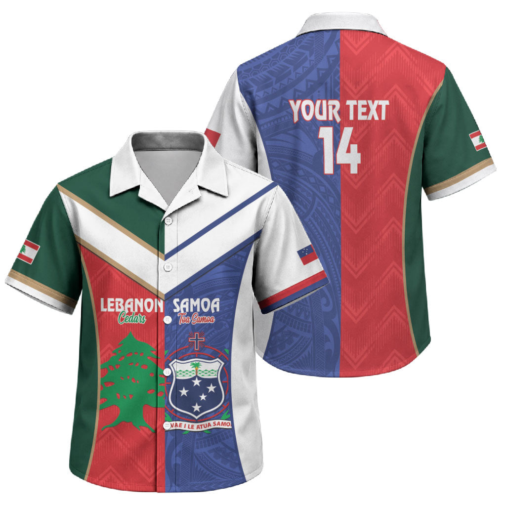 Custom Rugby Samoa and Lebanon Family Matching Off The Shoulder Long Sleeve Dress and Hawaiian Shirt Toa Samoa Cedars Together