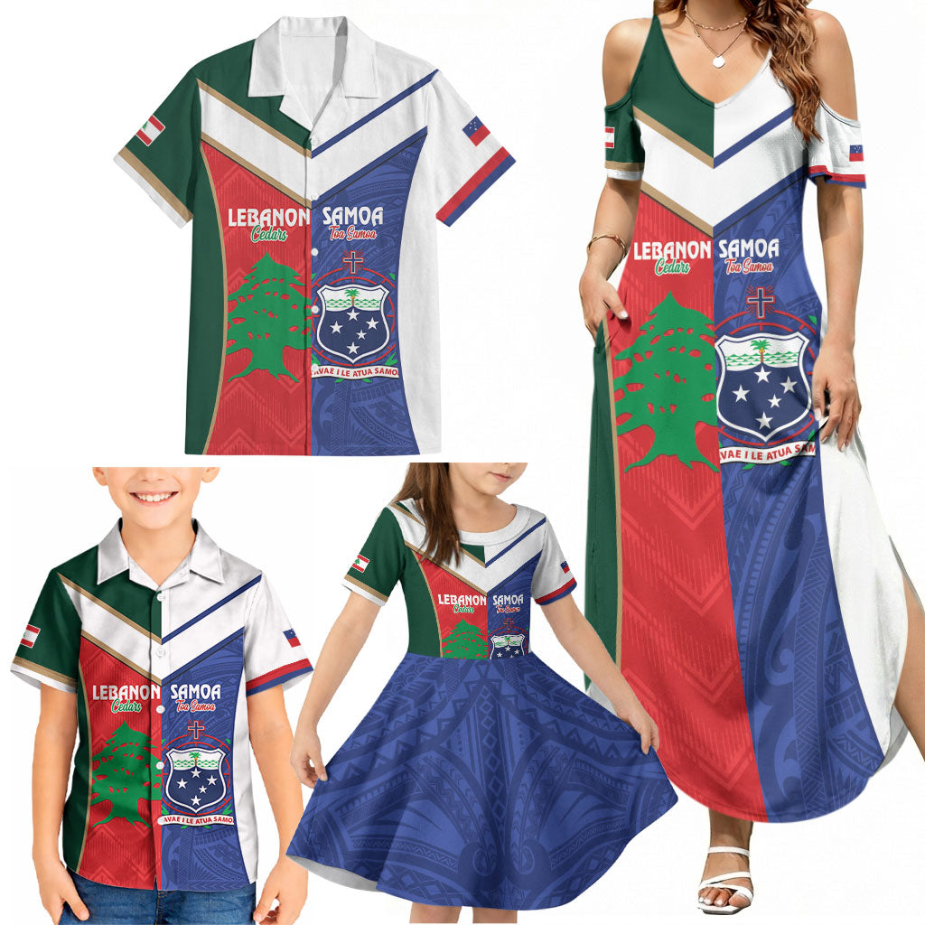 Custom Rugby Samoa and Lebanon Family Matching Summer Maxi Dress and Hawaiian Shirt Toa Samoa Cedars Together LT14 - Polynesian Pride