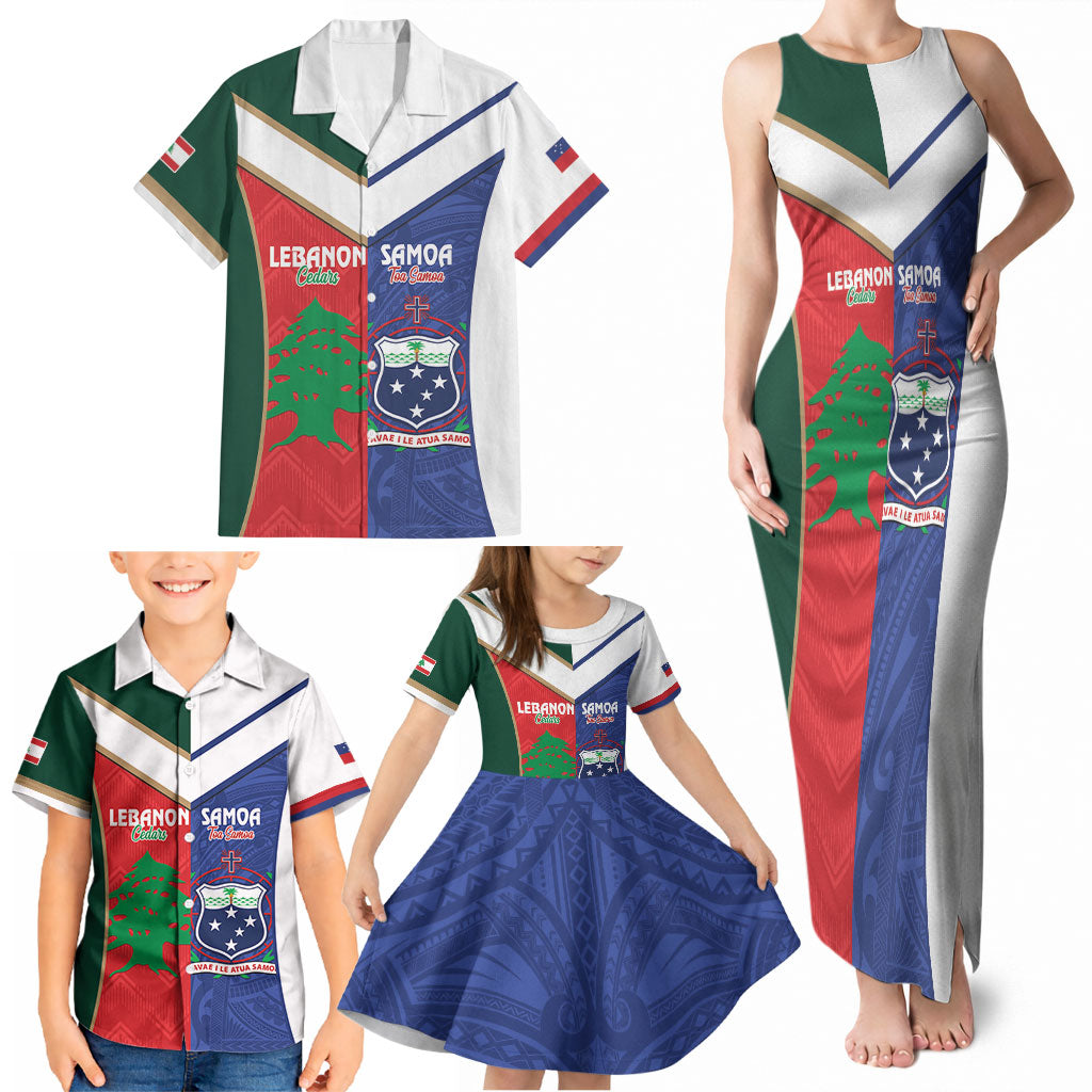 Custom Rugby Samoa and Lebanon Family Matching Tank Maxi Dress and Hawaiian Shirt Toa Samoa Cedars Together LT14 - Polynesian Pride