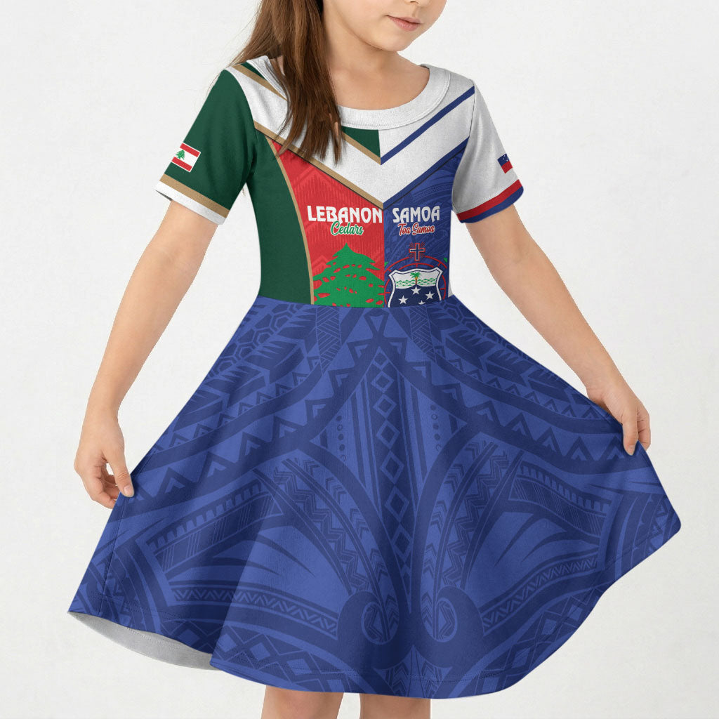 Custom Rugby Samoa and Lebanon Kid Short Sleeve Dress Toa Samoa Cedars Together LT14 KID Multicolor - Polynesian Pride