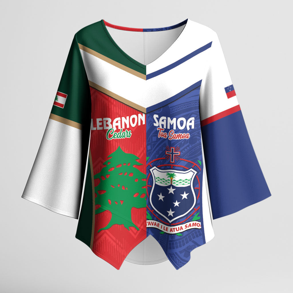 Custom Rugby Samoa and Lebanon Kimono Sleeve Blouse Toa Samoa Cedars Together LT14 Female Multicolor - Polynesian Pride