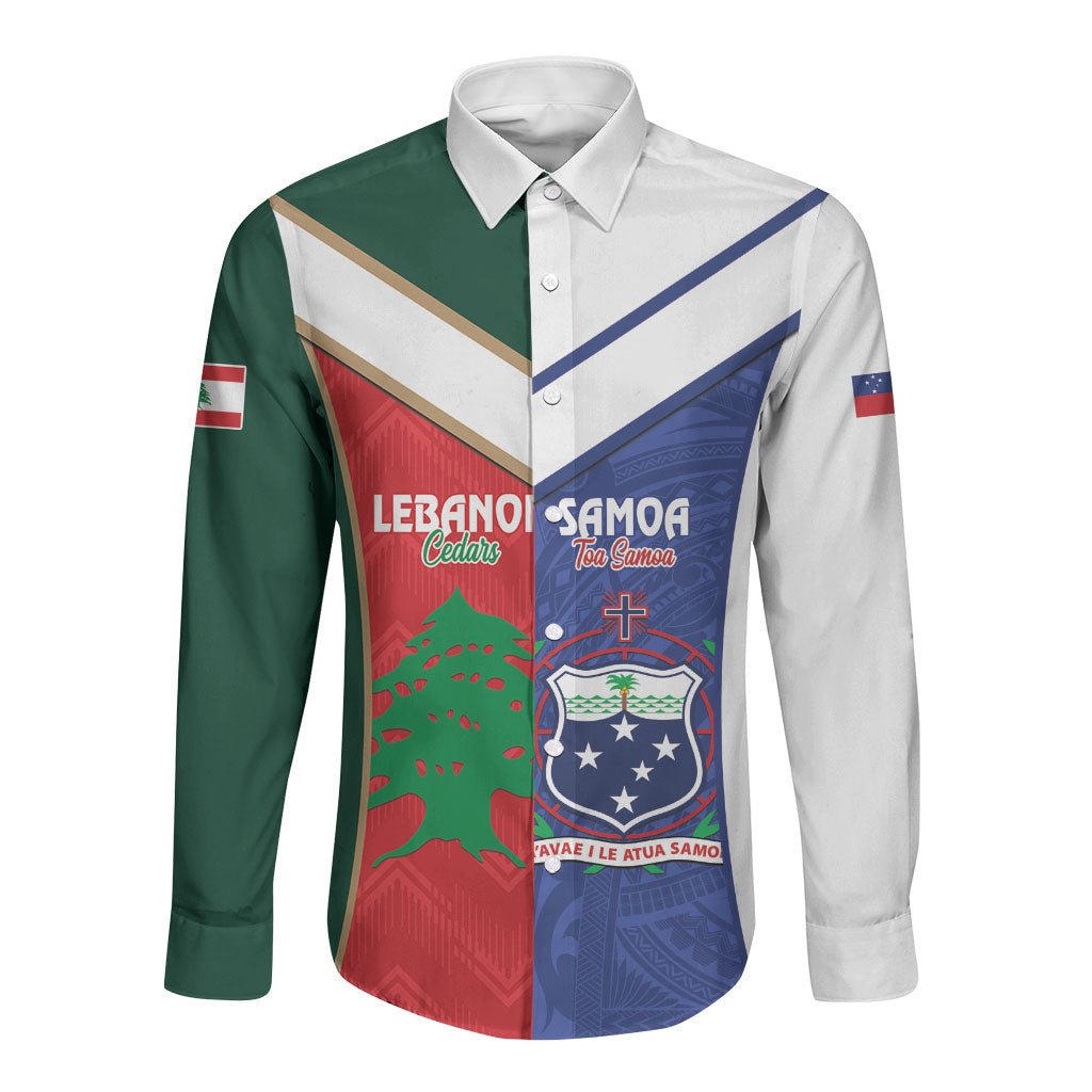 Custom Rugby Samoa and Lebanon Long Sleeve Button Shirt Toa Samoa Cedars Together