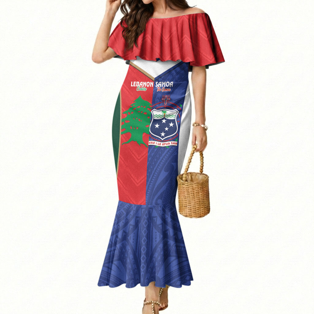 Custom Rugby Samoa and Lebanon Mermaid Dress Toa Samoa Cedars Together