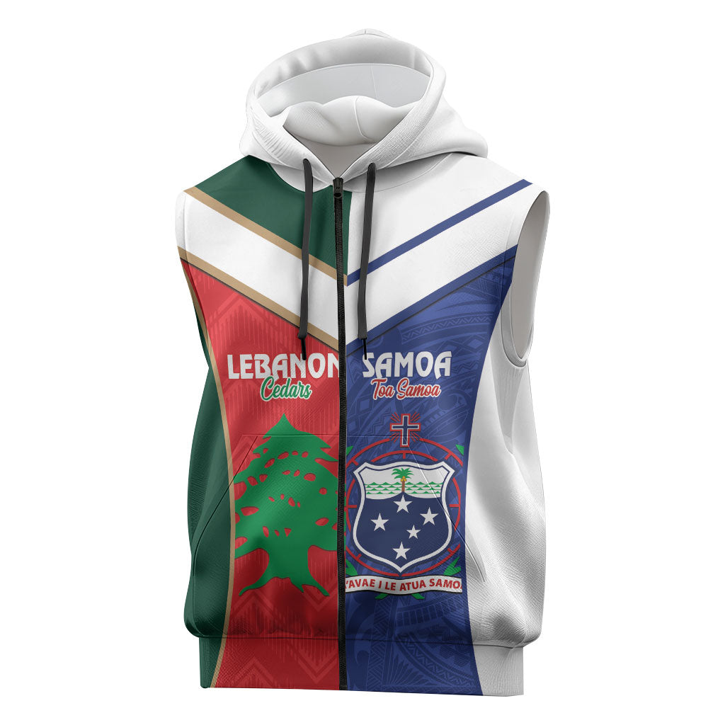 Custom Rugby Samoa and Lebanon Sleeveless Zip Hoodie Toa Samoa Cedars Together LT14 Multicolor - Polynesian Pride