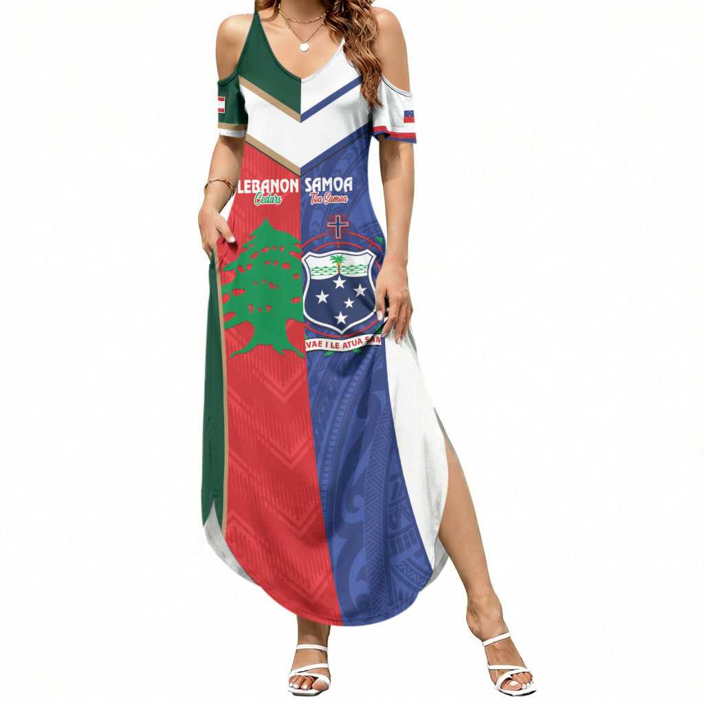Custom Rugby Samoa and Lebanon Summer Maxi Dress Toa Samoa Cedars Together LT14 Women Multicolor - Polynesian Pride