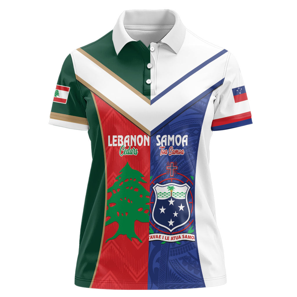 Custom Rugby Samoa and Lebanon Women Polo Shirt Toa Samoa Cedars Together LT14 Female Multicolor - Polynesian Pride