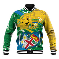 Malampa Fiji Day Baseball Jacket 10 October Together We Grow Grunge Tapa Motifs