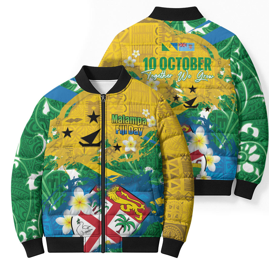 Malampa Fiji Day Bomber Puffer Jacket 10 October Together We Grow Grunge Tapa Motifs