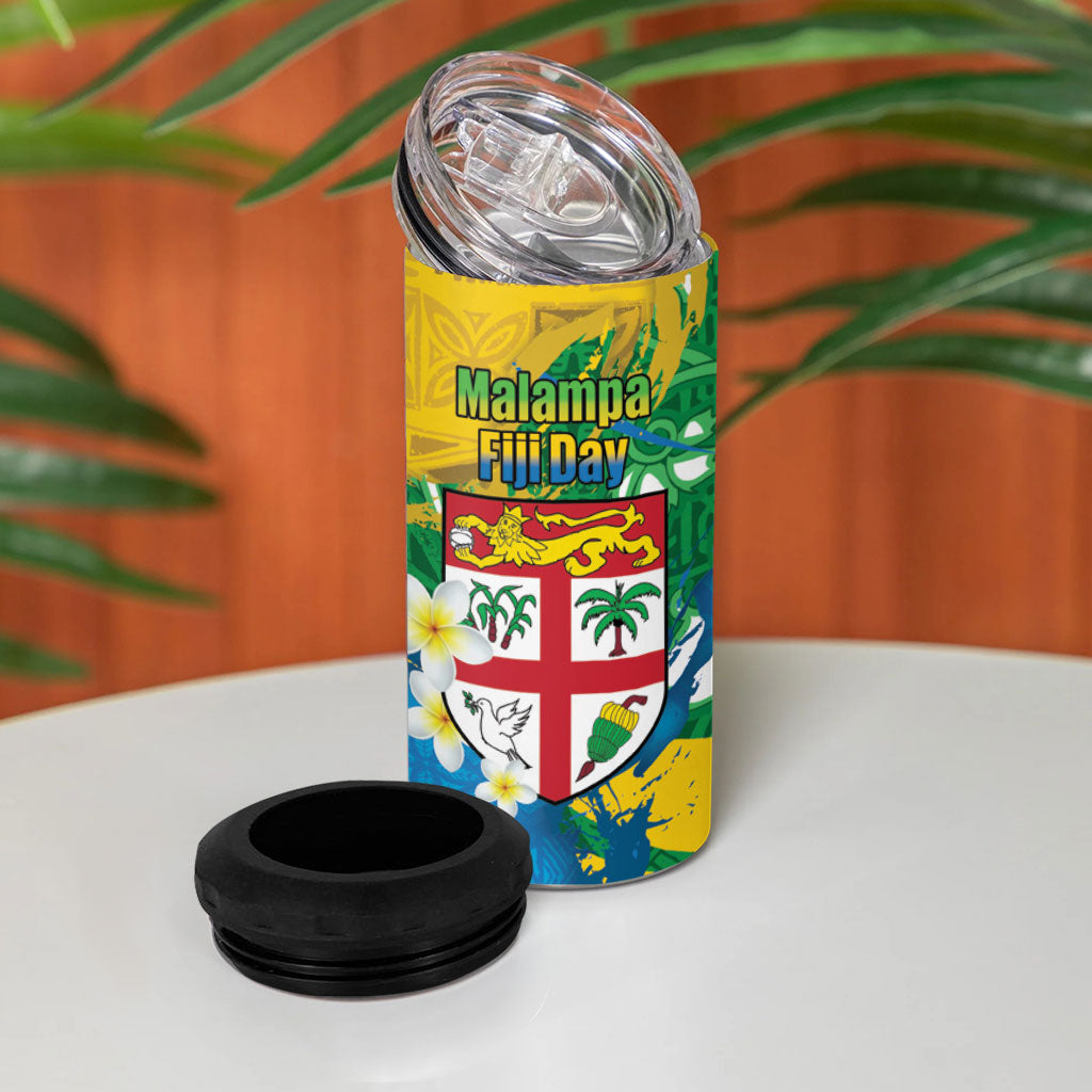 Malampa Fiji Day 4 in 1 Can Cooler Tumbler 10 October Together We Grow Grunge Tapa Motifs