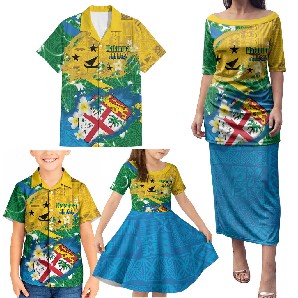 Malampa Fiji Day Family Matching Puletasi and Hawaiian Shirt 10 October Together We Grow Grunge Tapa Motifs LT14 - Polynesian Pride