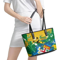 Malampa Fiji Day Leather Tote Bag 10 October Together We Grow Grunge Tapa Motifs