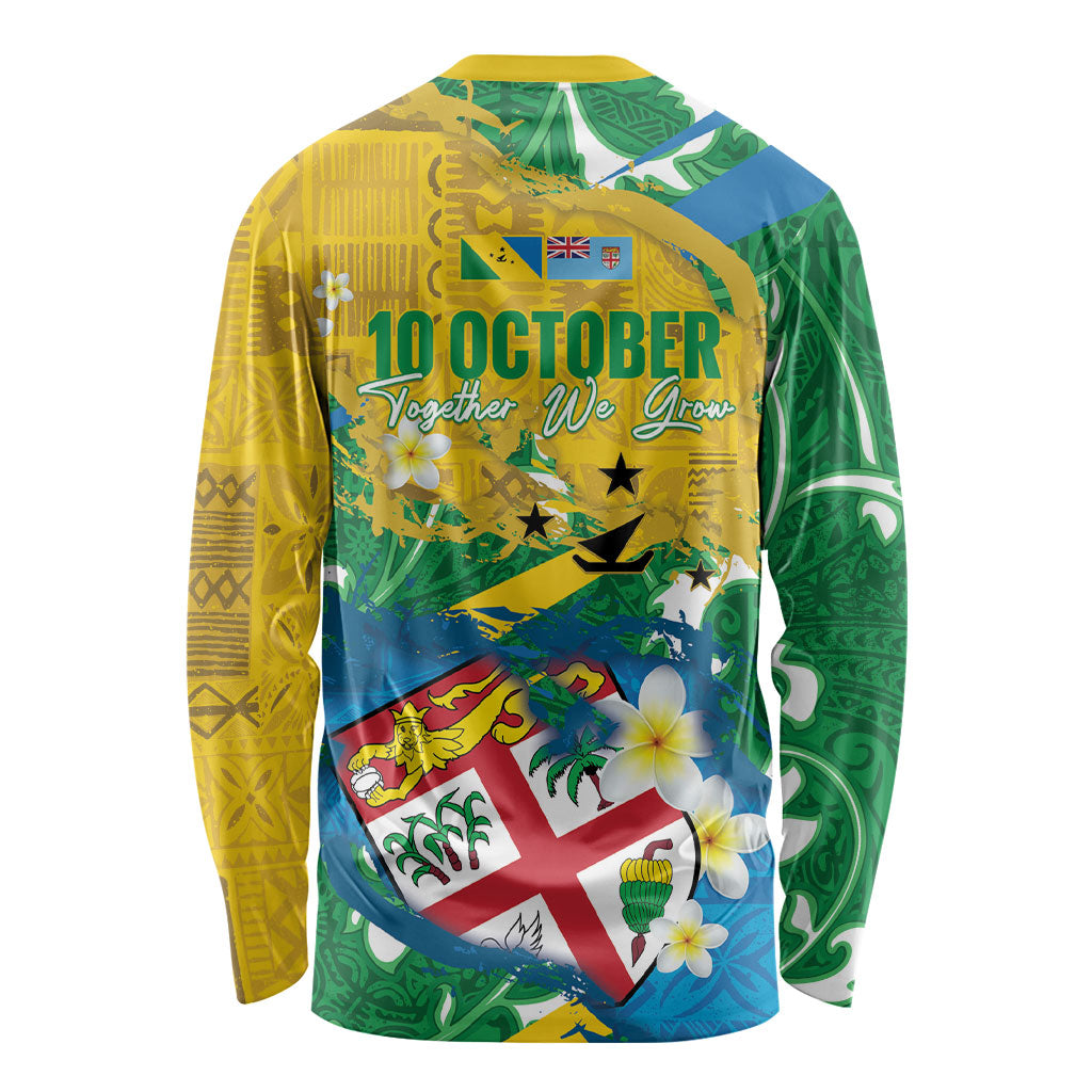 Malampa Fiji Day Long Sleeve Shirt 10 October Together We Grow Grunge Tapa Motifs