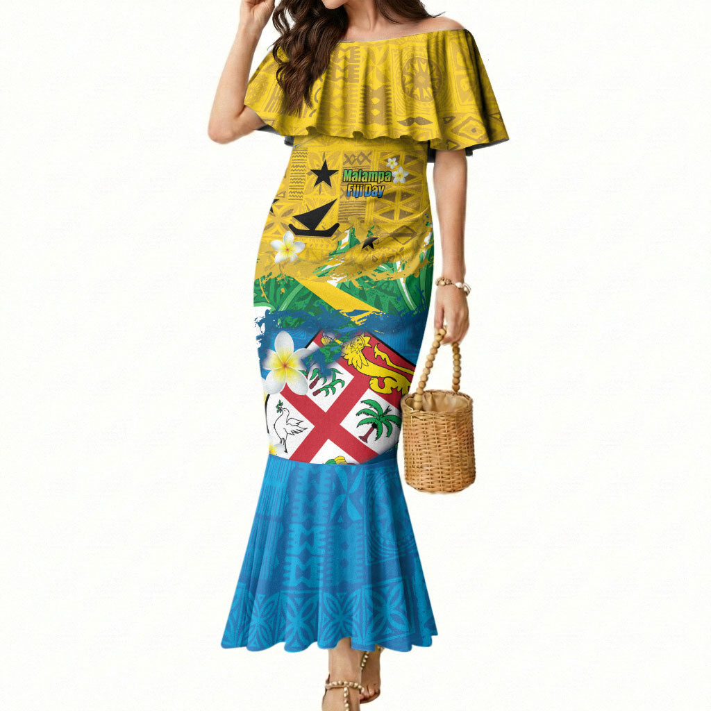 Malampa Fiji Day Mermaid Dress 10 October Together We Grow Grunge Tapa Motifs LT14 Women Multicolor - Polynesian Pride