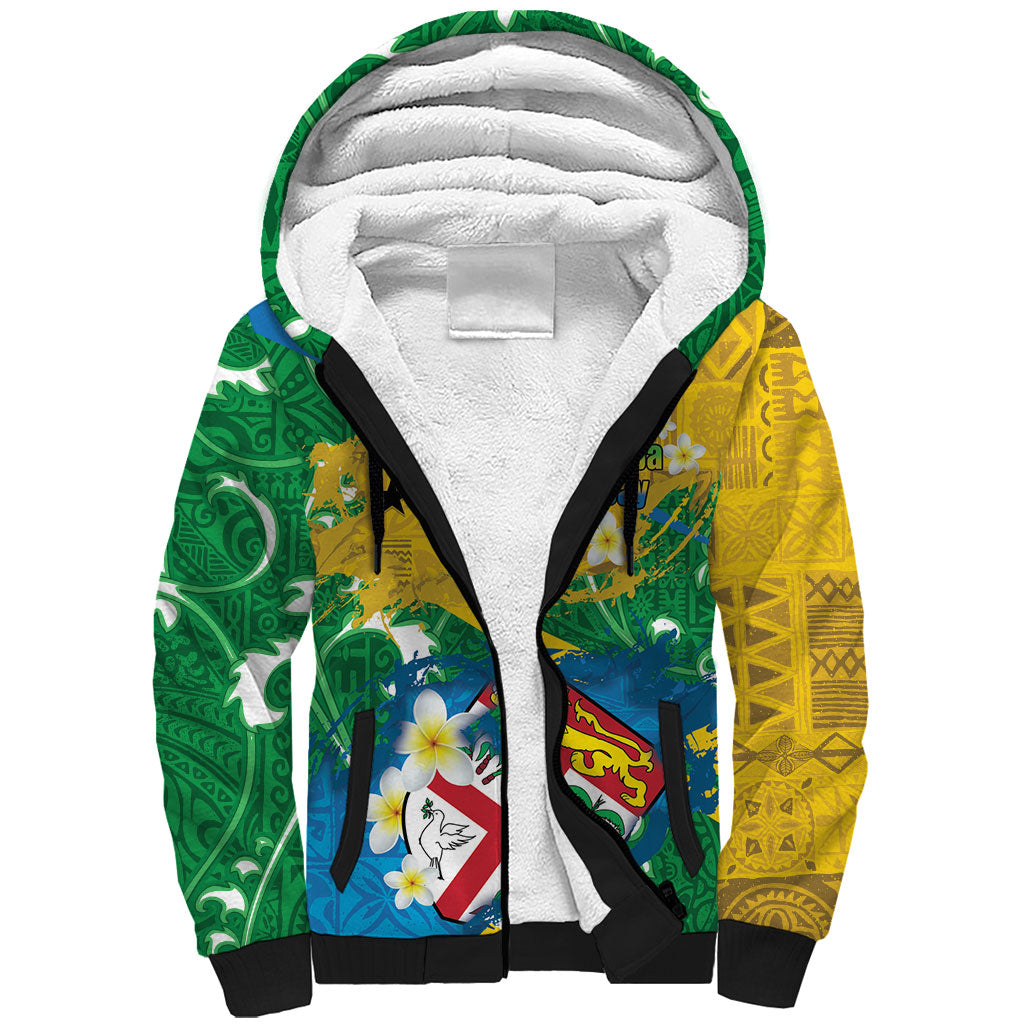 Malampa Fiji Day Sherpa Hoodie 10 October Together We Grow Grunge Tapa Motifs LT14 Unisex Multicolor - Polynesian Pride