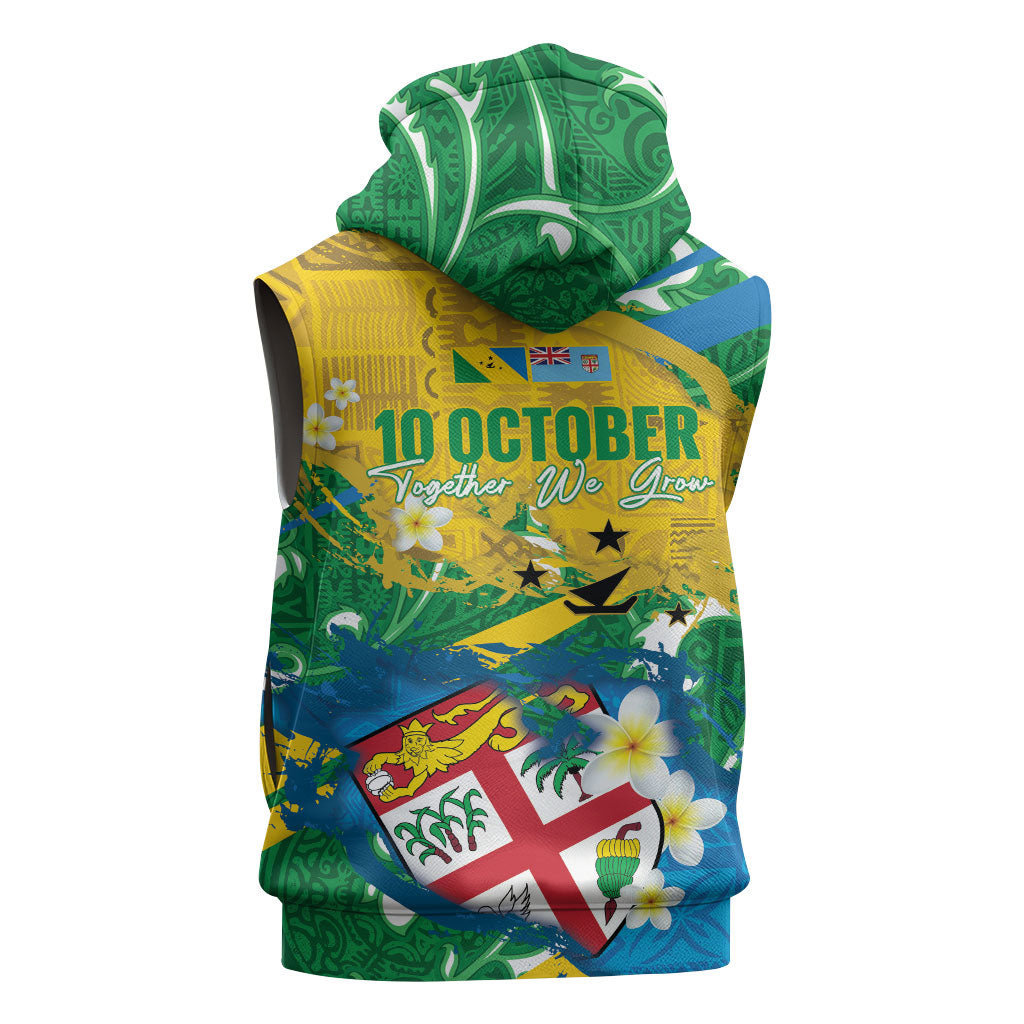Malampa Fiji Day Sleeveless Hoodie 10 October Together We Grow Grunge Tapa Motifs