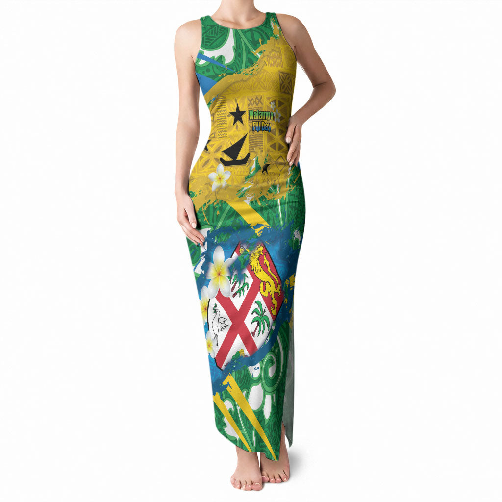 Malampa Fiji Day Tank Maxi Dress 10 October Together We Grow Grunge Tapa Motifs LT14 Women Multicolor - Polynesian Pride