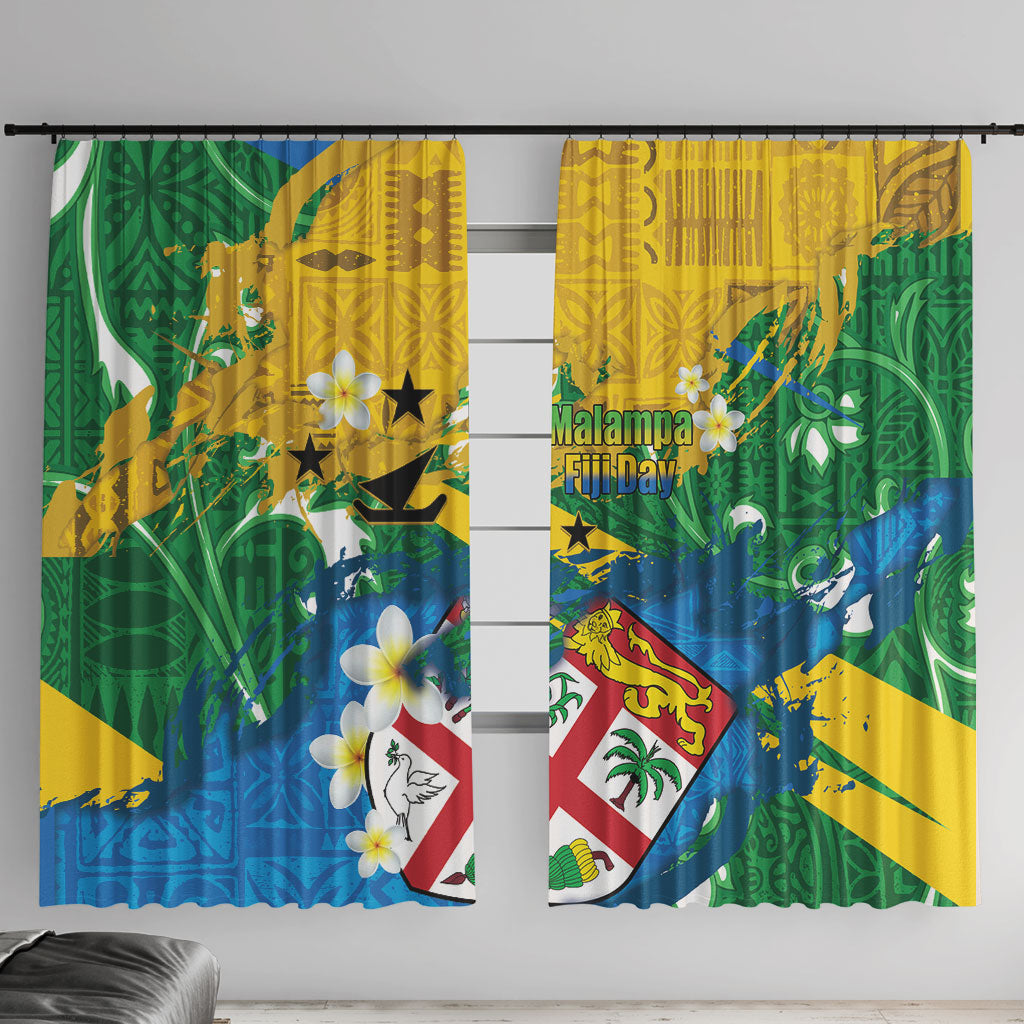Malampa Fiji Day Window Curtain 10 October Together We Grow Grunge Tapa Motifs LT14 With Hooks Multicolor - Polynesian Pride